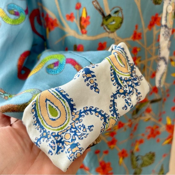 La Prestic Ouiston Romee Silk Blouse Popover Top Mixed Print Bird Snake Leopard - Picture 11 of 16